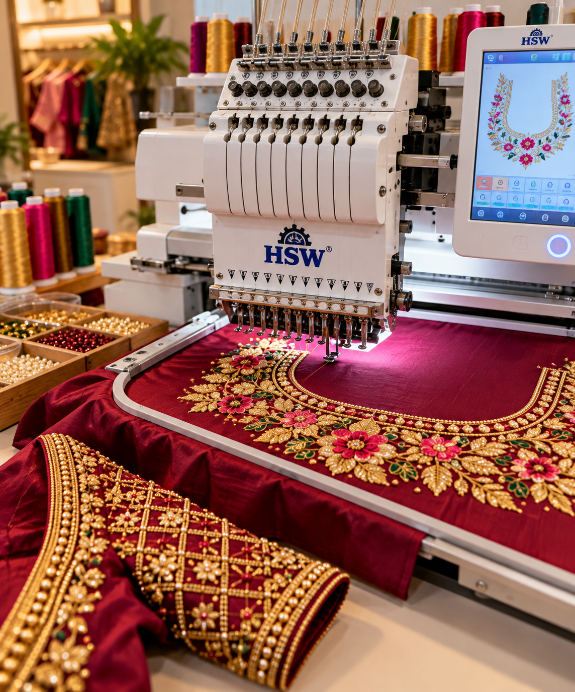 HSW machine embroidery on blouse fabric
